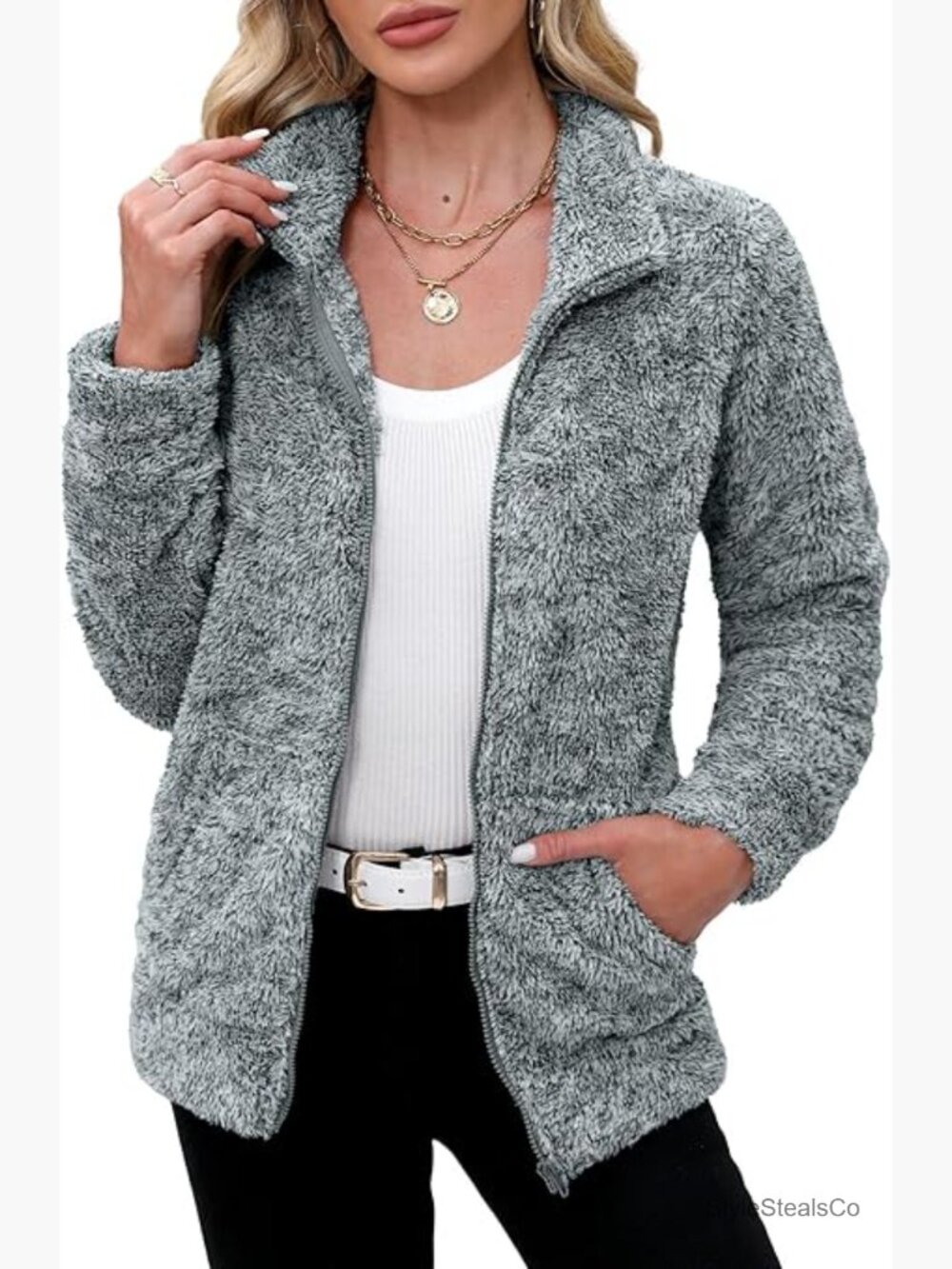 Full Zip Soft Warm Fleece Jacket Long Sleeve Sherpa Zip Up